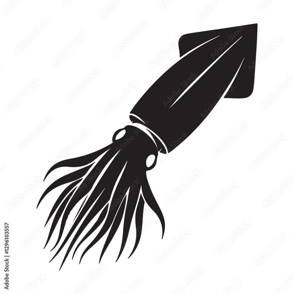 Obraz premium Dominant Giant Squid silhouette, unmatched in the deep sea - Giant Squid illustration - Minimalist Giant Squid vector - Fish silhouette 
