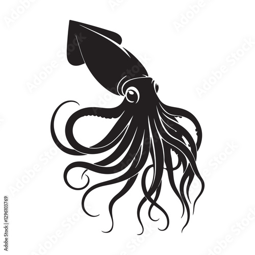 Intriguing Giant Squid silhouette, a creature of legend - Giant Squid illustration - Minimalist Giant Squid vector - Fish silhouette
