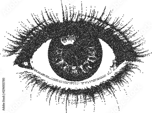 Eye vintage y2k stipple art, stippled halftone stipple brutalist retro vector png with transparent background, dotted 2000s aesthetic photocopy effect tattoo