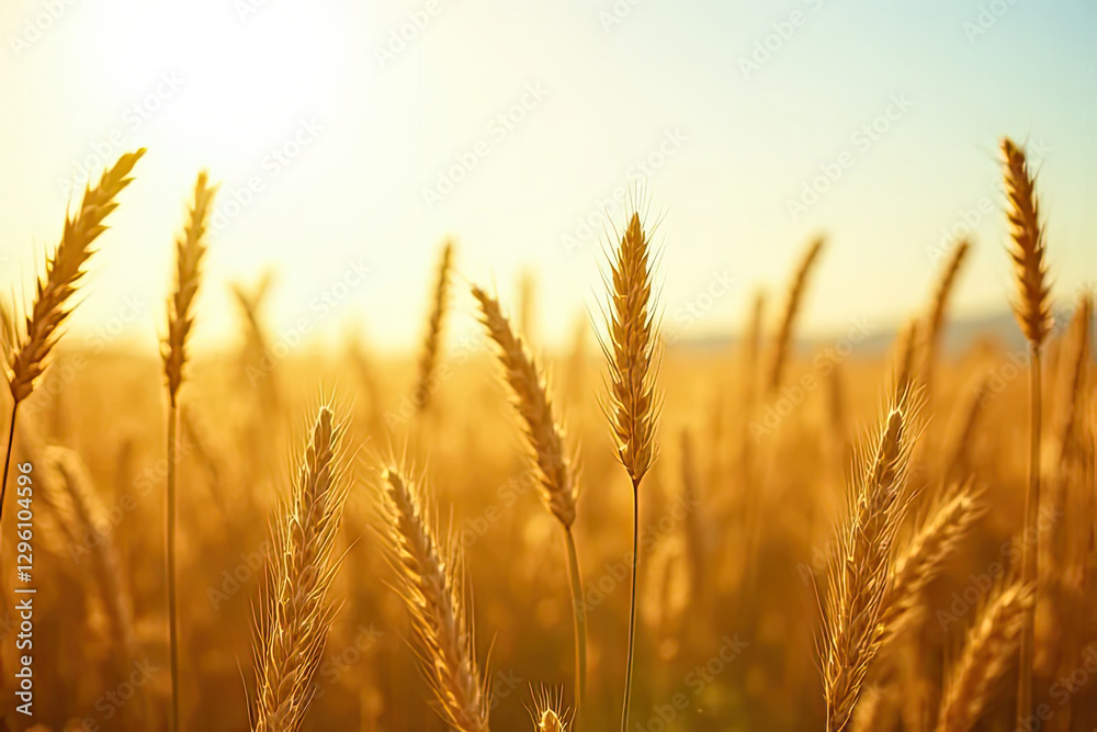 Golden Wheat Field Glowing Under Warm Sunlight with a Tranquil Countryside Ambiance Creating a Dreamy and Picturesque Rural Harvest Landscape