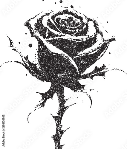 Rose vintage y2k stipple art, skull halftone stipple brutalist retro vector png with transparent background, gothic 2000s aesthetic photocopy effect tattoo
