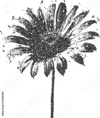 Flower vintage y2k stipple art, bloom halftone stipple brutalist retro vector png with transparent background, petal 2000s aesthetic photocopy effect tattoo