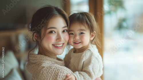 母、子供、温かみのある、モデル