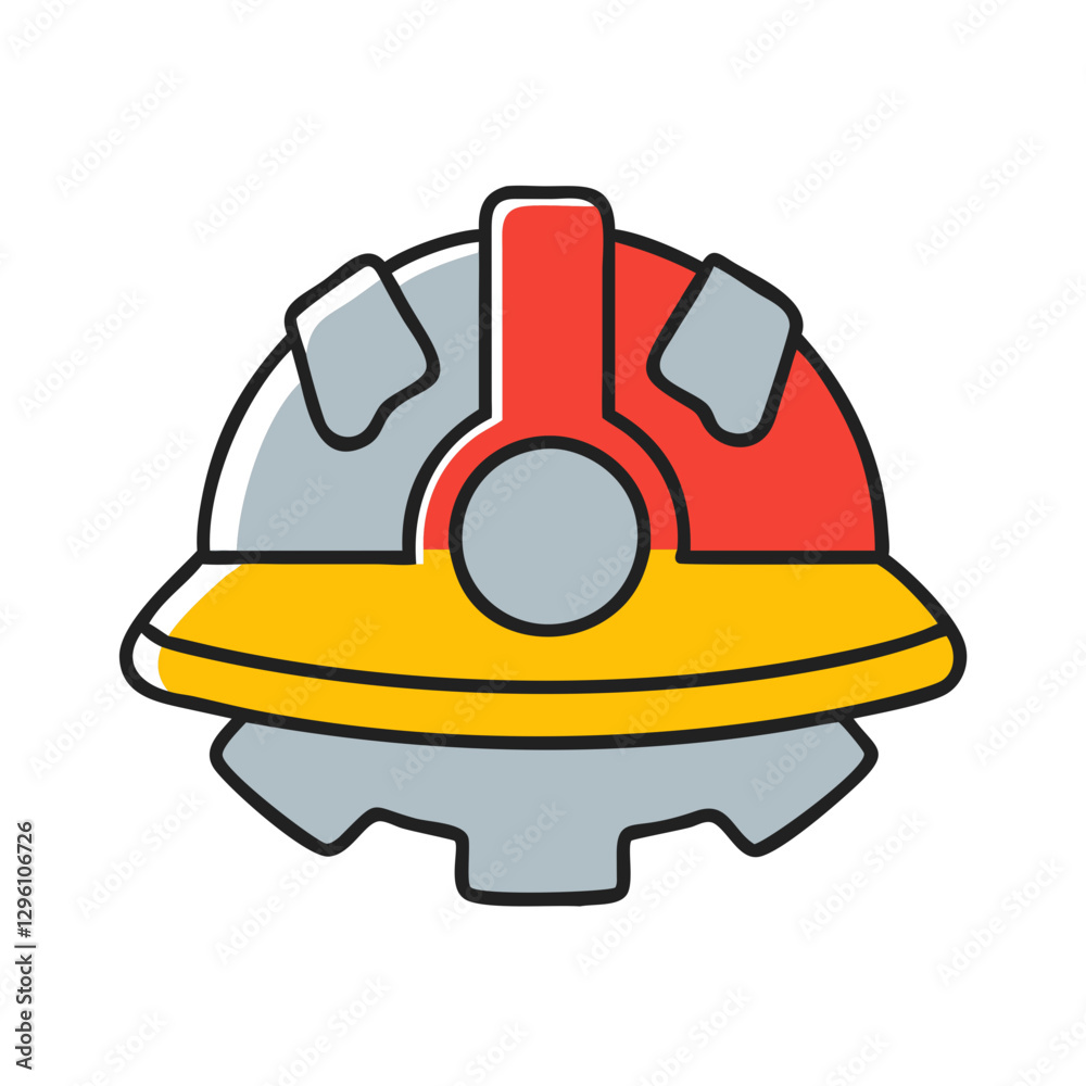 Hard Hat icon on a gear background Hard Hat icon on a gear background