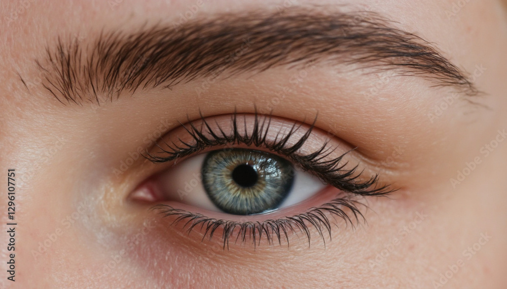 Close up of beautiful female eye showcasing detailed features and colors Close up of beautiful female eye showcasing detailed features and colors
