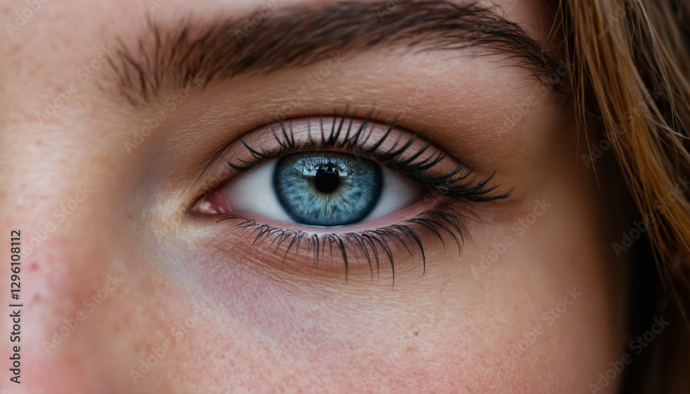 close up of female eye showcasing vibrant blue iris and long eyelashes close up of female eye showcasing vibrant blue iris and long eyelashes