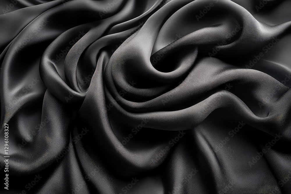 Obraz premium Elegant black satin fabric draped artistically, showcasing smooth textures and soft folds