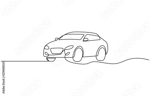 Continuous one line drawing of car vector icon. One line Car icon vector background, Abstract small car in continuous line art drawing style. Minimalist black linear sketch vector illustration.