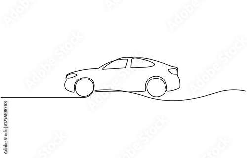 Continuous one line drawing of car vector icon. One line Car icon vector background, Abstract small car in continuous line art drawing style. Minimalist black linear sketch vector illustration.