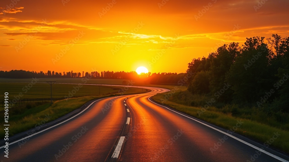 Winding Road at Sunset, a Scenic Country Landscape Winding Road at Sunset, a Scenic Country Landscape