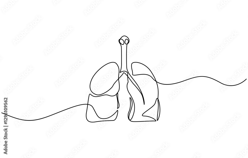 Obraz premium One continuous line drawing of lungs . single line lung concept, Continuous single line drawing of anatomical human lungs organ medical internal anatomy concept one line design.