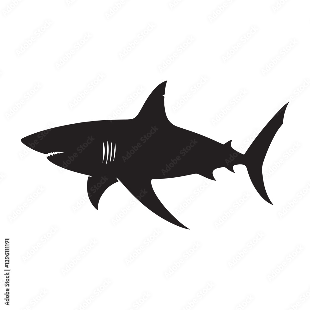 Fototapeta premium Powerful Great White Shark silhouette, the true king of the deep - Great White Shark illustration - Minimalist Great White Shark vector - Fish silhouette 