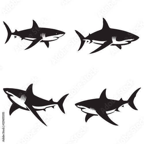 Lurking Great White Shark silhouette, a shadow of the abyss - Great White Shark illustration - Minimalist Great White Shark vector - Fish silhouette
