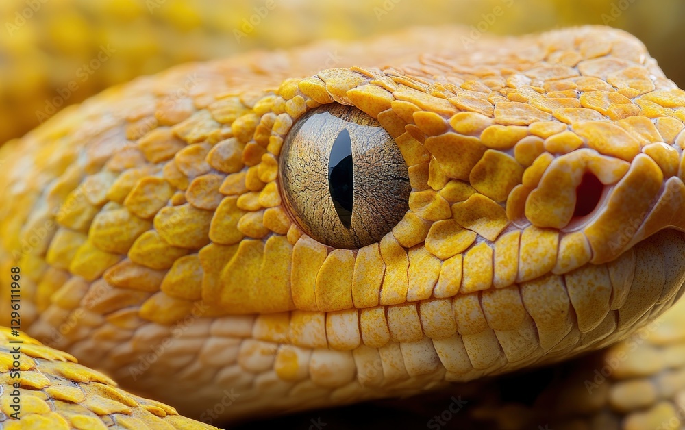 Close-up of the eye and skin texture of an entire yellow-haired snake, macro photography. Close-up of the eye and skin texture of an entire yellow-haired snake, macro photography.