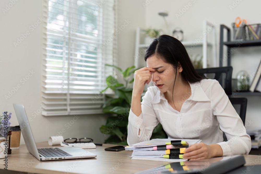 Stressed financial analyst dealing with overwhelming paperwork and financial tasks in a busy office. Stressed financial analyst dealing with overwhelming paperwork and financial tasks in a busy office.
