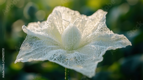A delicate lace flower, its petals unfurling like intricate lace doilies, nestled amongst its green brethren in a sun-drenched field, a testament to the beauty of the natural world in its simplest