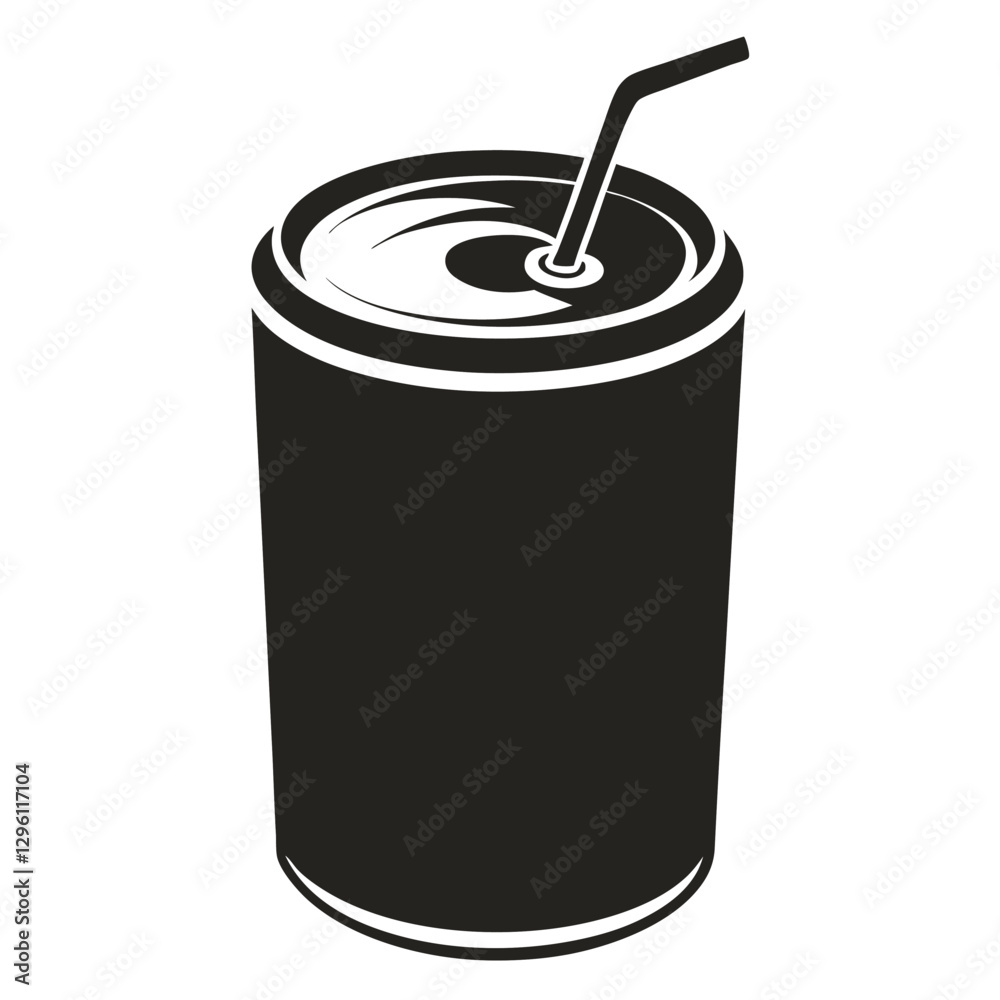 A black silhouette of a soda can with a slightly curved, rectangular shape and a smooth surface. A black silhouette of a soda can with a slightly curved, rectangular shape and a smooth surface.