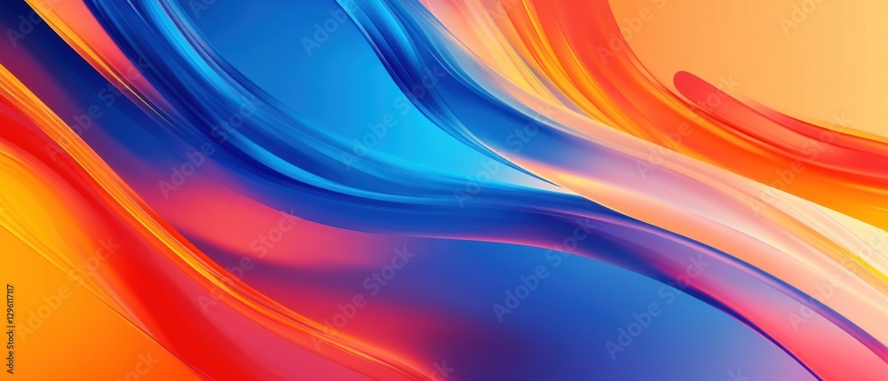 Fototapeta premium Dynamic abstract background with vibrant blue, orange, and red flowing waves, creating a modern and energetic design for wallpapers and digital art