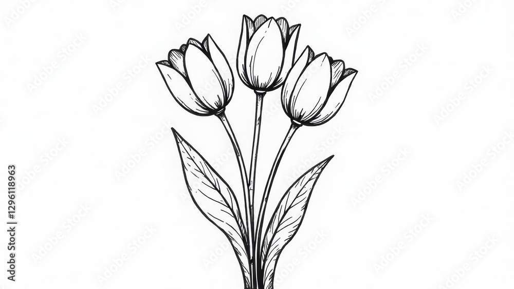 Obraz premium tulips on white background, Coloring page with a cute tulip