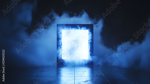 Glowing Blue Cube with Smoke