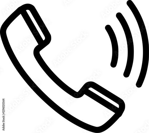 Minimalist black icon of a telephone handset with sound waves, representing communication, calling, customer service, and connectivity.  

