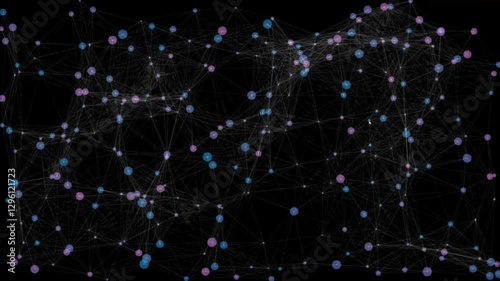 Abstract network visualization with colorful nodes connected by lines in a dark background
