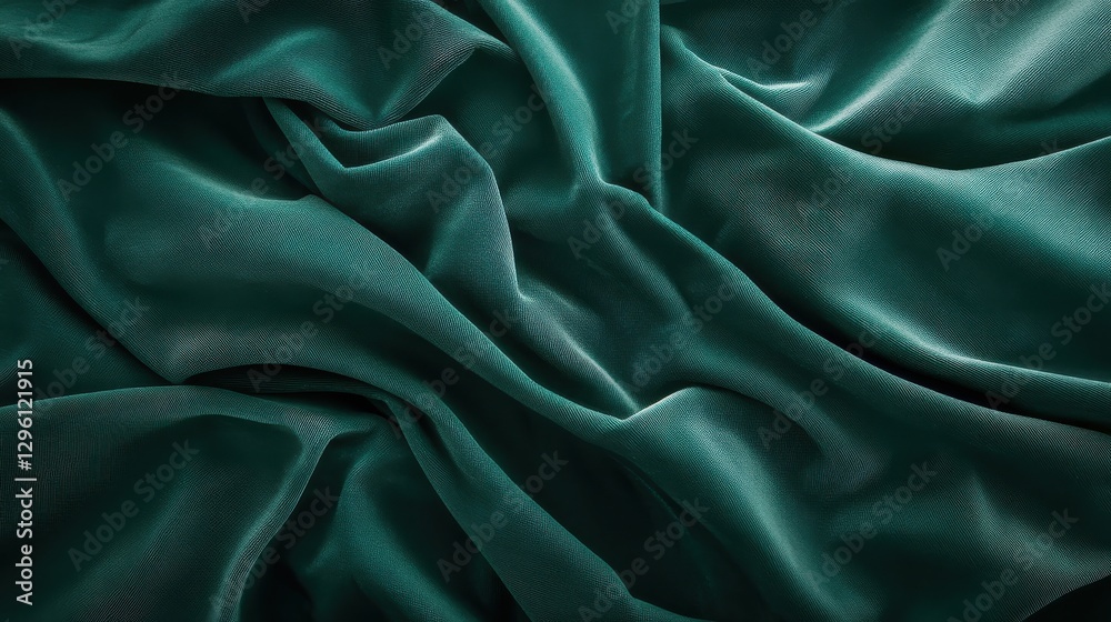 Luxurious emerald green fabric with elegant folds and silky texture for design concepts Luxurious emerald green fabric with elegant folds and silky texture for design concepts