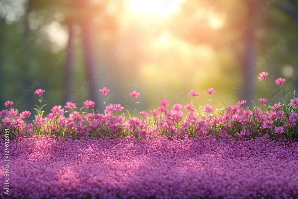 Obraz premium Summer Garden Beauty with Pink Flowers in Bloom at Sunrise for Nature Inspirations