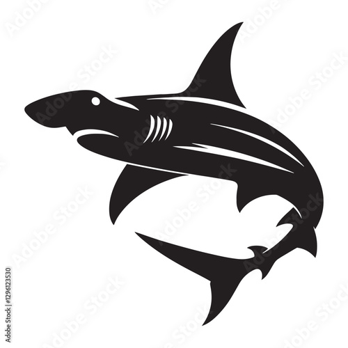 Predatory Hammerhead Shark silhouette, a vision of strength beneath the waves - Hammerhead Shark illustration - Minimalist Hammerhead Shark vector - Fish silhouette
