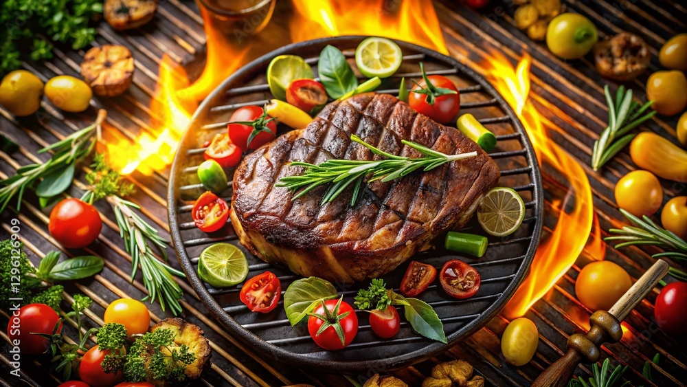 custom made wallpaper toronto digitalAerial View of Succulent Steak on Grill, Summer BBQ Feast