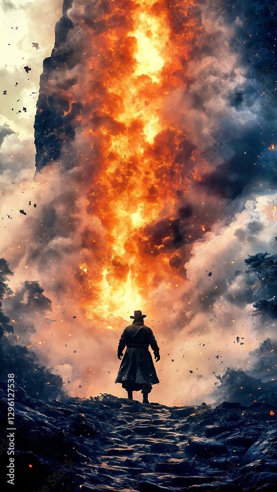 Epic Journey Through Fiery Chaos: A Hero's Stand Against Nature's Fury Epic Journey Through Fiery Chaos: A Hero's Stand Against Nature's Fury