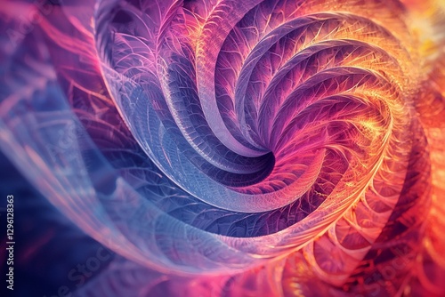Spiral of fire and smoke with fractal patterns in dark background creating abstract design
