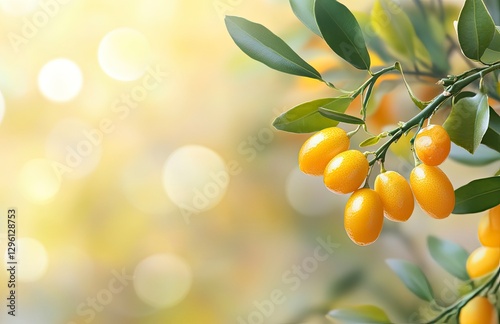 Close-up of a lime green fruit on a tree with a flower and leaves, a fresh and healthy food concept, with a blurred background 