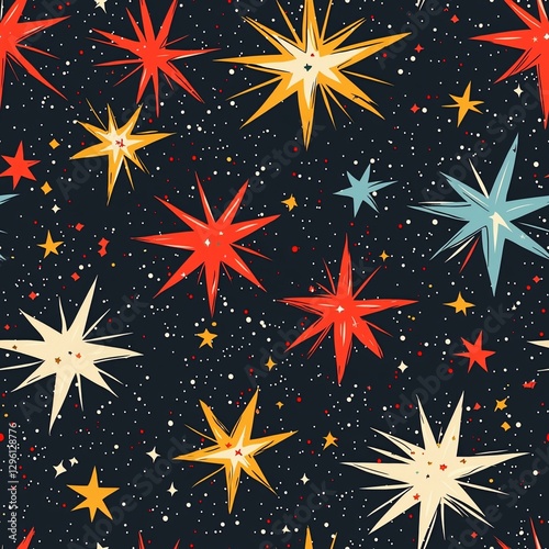 Seamless pattern of stars on black background with meteor shower design for wallpaper use