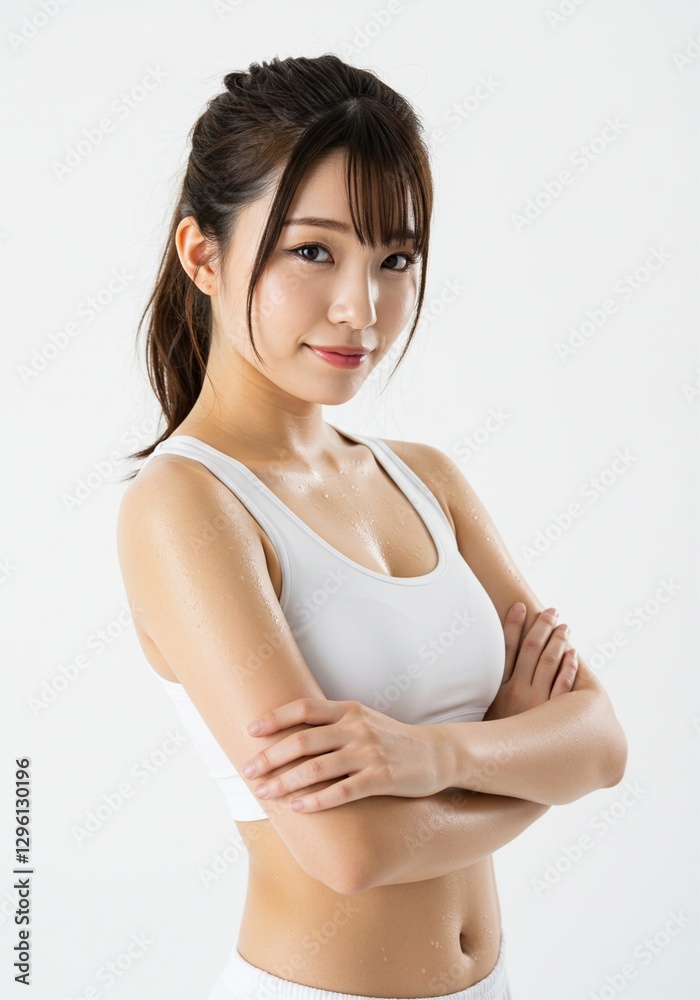 beautiful young woman standing straight arms crossed wearing yoga clothes healthy lifestyle beautiful young woman standing straight arms crossed wearing yoga clothes healthy lifestyle