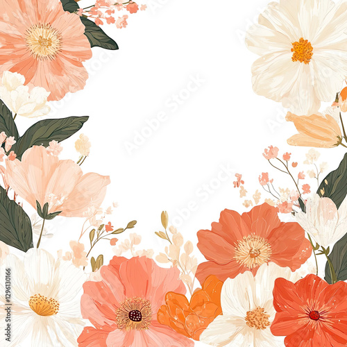 Illustration of beautiful flowers on a white background with copy space and text space ideal for greeting card and wishing cards 
