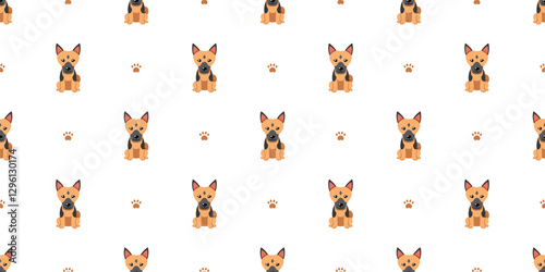 Cartoon character cute german shepherd dog seamless pattern background for design.