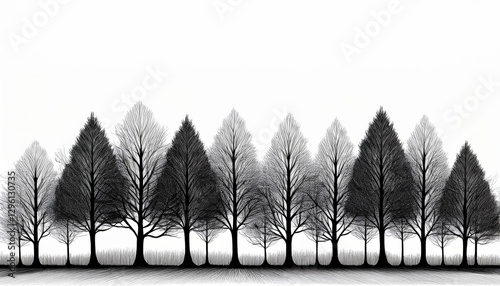 Trees illustration sketch isolated on white background, part 12