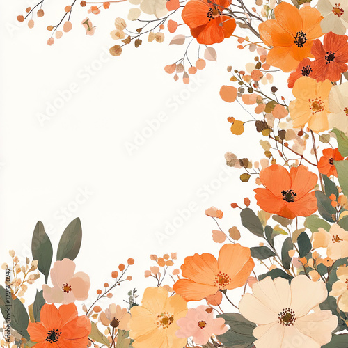 Illustration of beautiful flowers on a white background with copy space and text space ideal for greeting card and wishing cards 