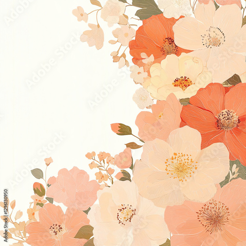 Illustration of beautiful flowers on a white background with copy space and text space ideal for greeting card and wishing cards 