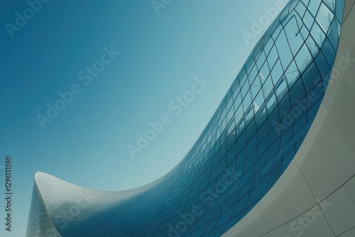 Modern Architecture, Curved Glass Facade, Sunny Day photo