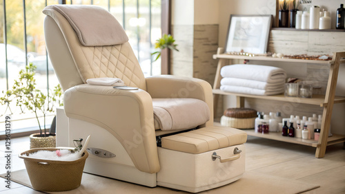 Comfortable pedicure chair in a stylish and cozy beauty salon
