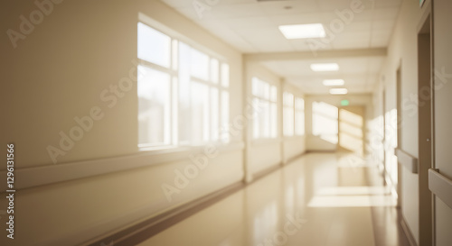 Bright hospital corridor with natural lighting.
