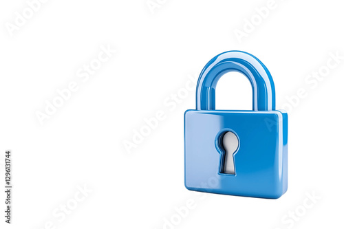 digital lock icon, cyber security symbol, holographic effect, metallic and blue, isolated on white background png cut