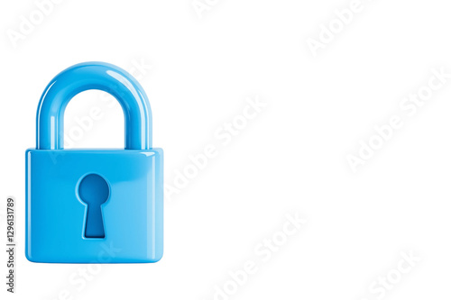 digital lock icon, cyber security symbol, holographic effect, metallic and blue, isolated on white background png cut