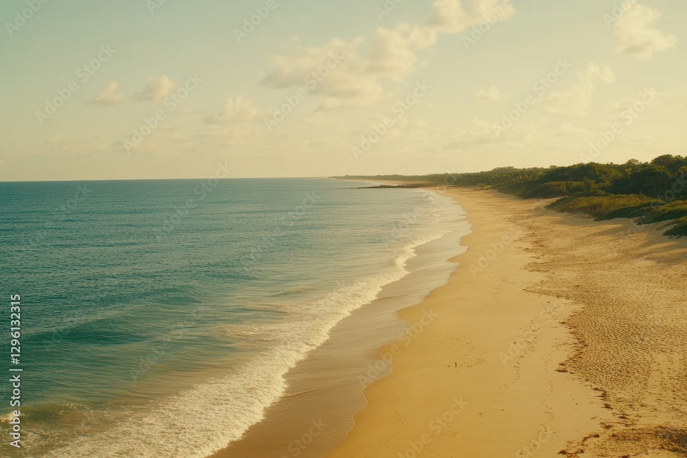 Fototapeta premium Tranquil Seaside View with Gentle Waves and Sandy Beach at Dusk