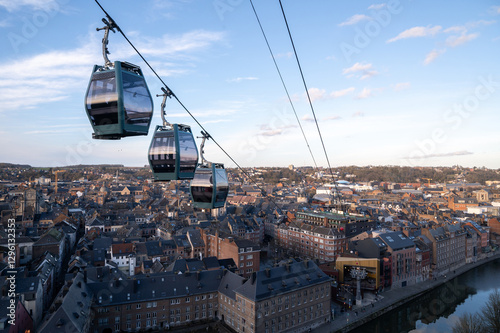 Namur from la Citadelle, Belgium. Cable car over the Sambre photo