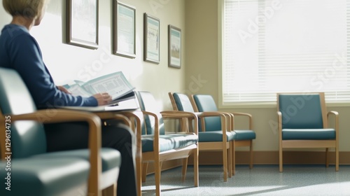 Obraz na płótnie Rare illness patient reading health literature in a calm waiting room. Featuring awareness and preparation w salonie