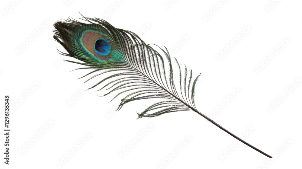 Obraz premium Vibrant peacock feather showing intricate details on transparent background