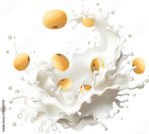 Soy milk yogurt splashing isolated background. Health concept. Realistic illustration. Can used for product design food products, Mesh gradient wes